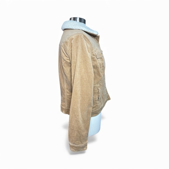 Corduroy Faux Sherpa Lined Trucker Jacket Tan Cozy Women’s Medium - Picture 3 of 9